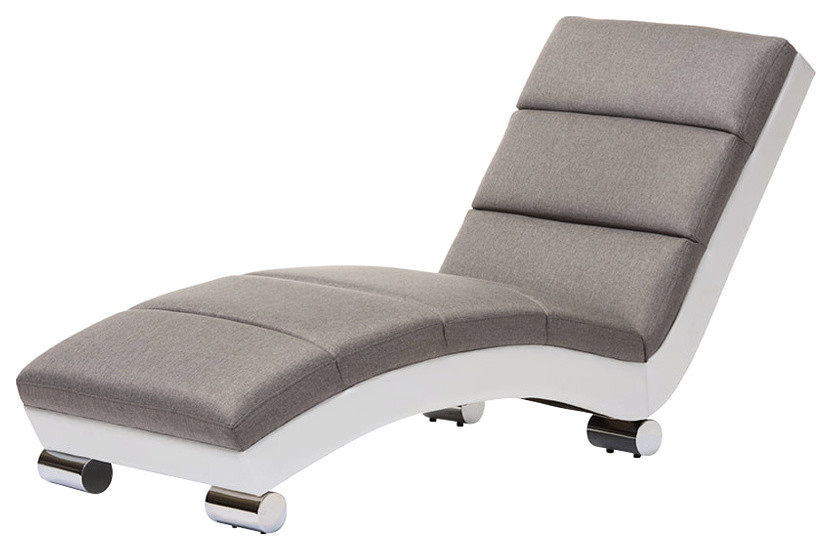 Percy Upholstered Chaise Lounge, Gray Fabric and White Faux Leather