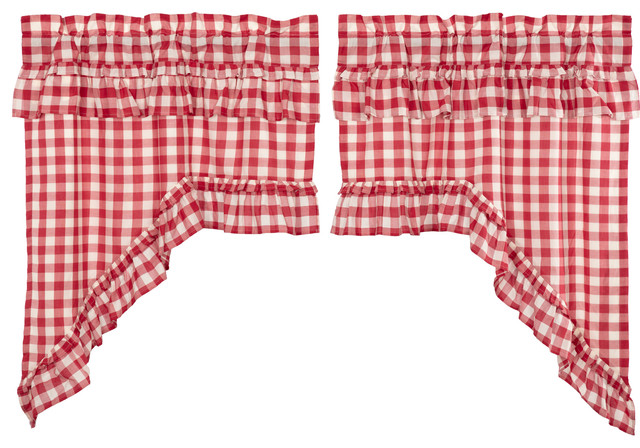 Farmhouse Kitchen Curtains Jenna Buffalo Check Swag Rod Pocket