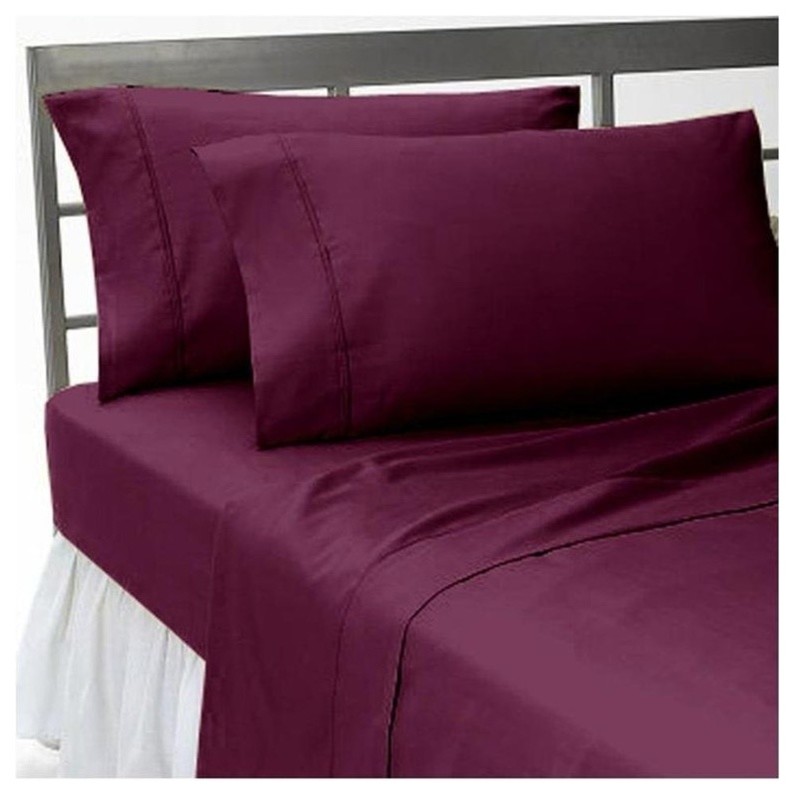 600TC 100% Egyptian Cotton Solid Wine Expanded Queen Size Sheet Set