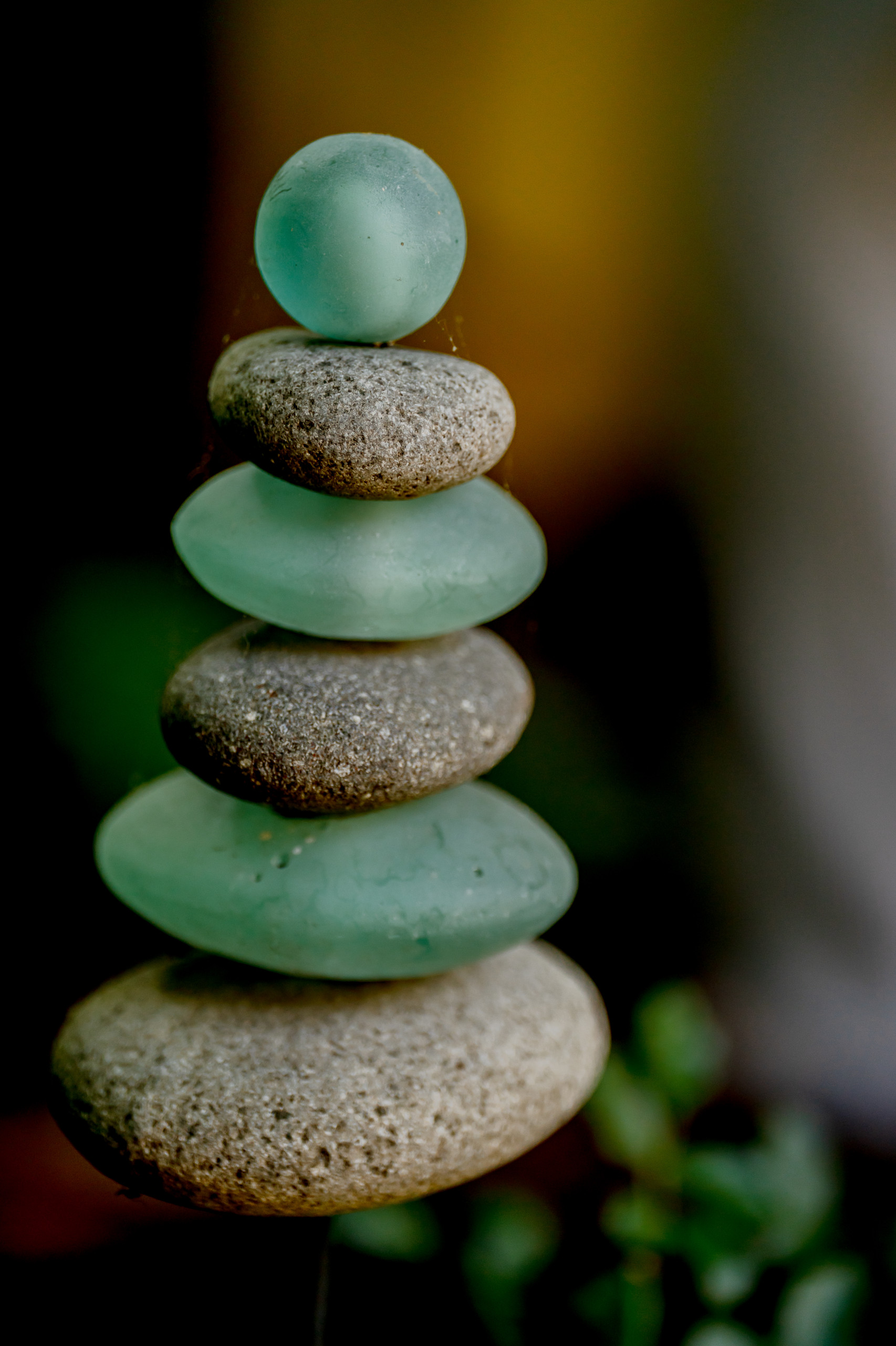 Stacked Serenity: Sea Glass and Stone Sculpture