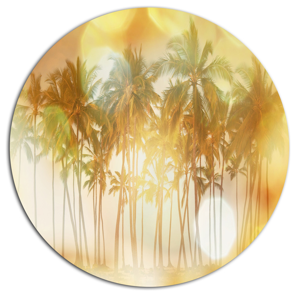 Palms In Serene Tropical Beach, Landscape Round Wall Art, 11"