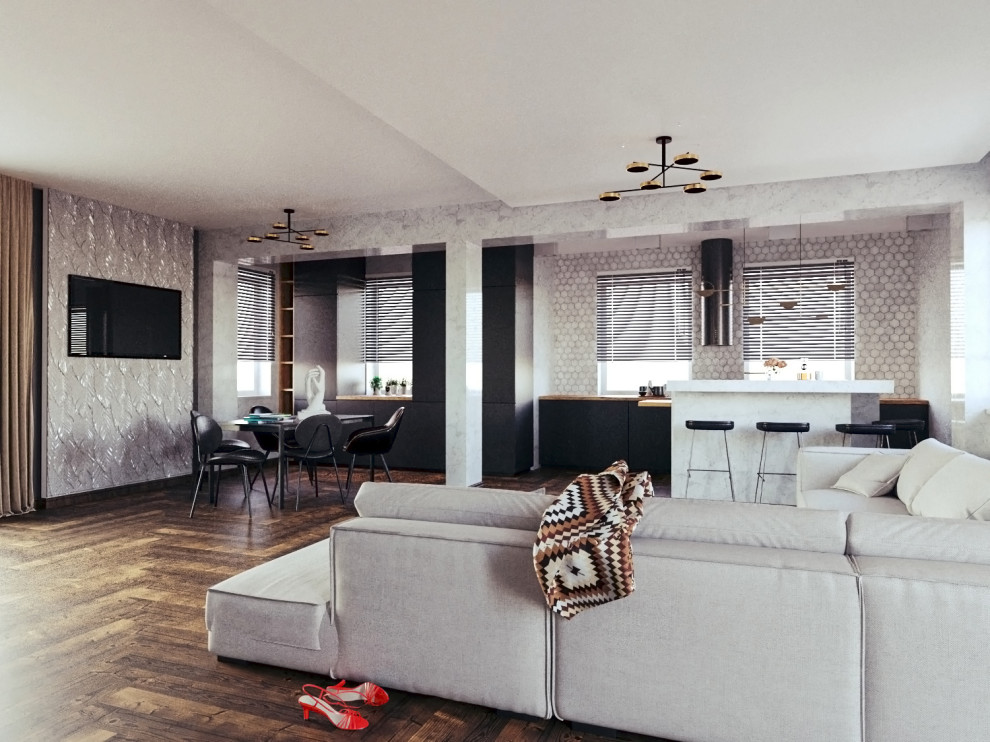 Дизайн кухни-гостиной 72 м.кв.