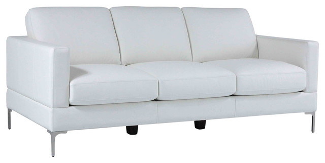 Tobia Full Leather Contemporary Sofa, White Leather Contemporary Couch