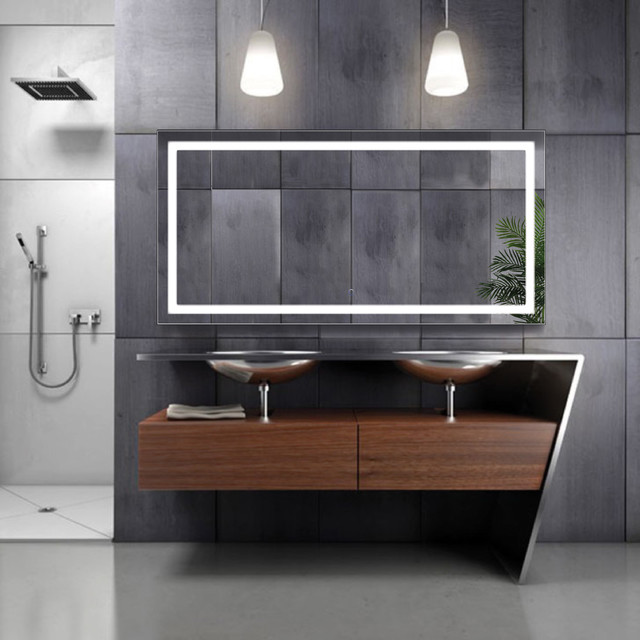 Large Led Lighted Bathroom Mirror With Defogger And Dimmer Modern Mirrors By Krugg Reflections Houzz - Light Up Wall Mirror Bathroom