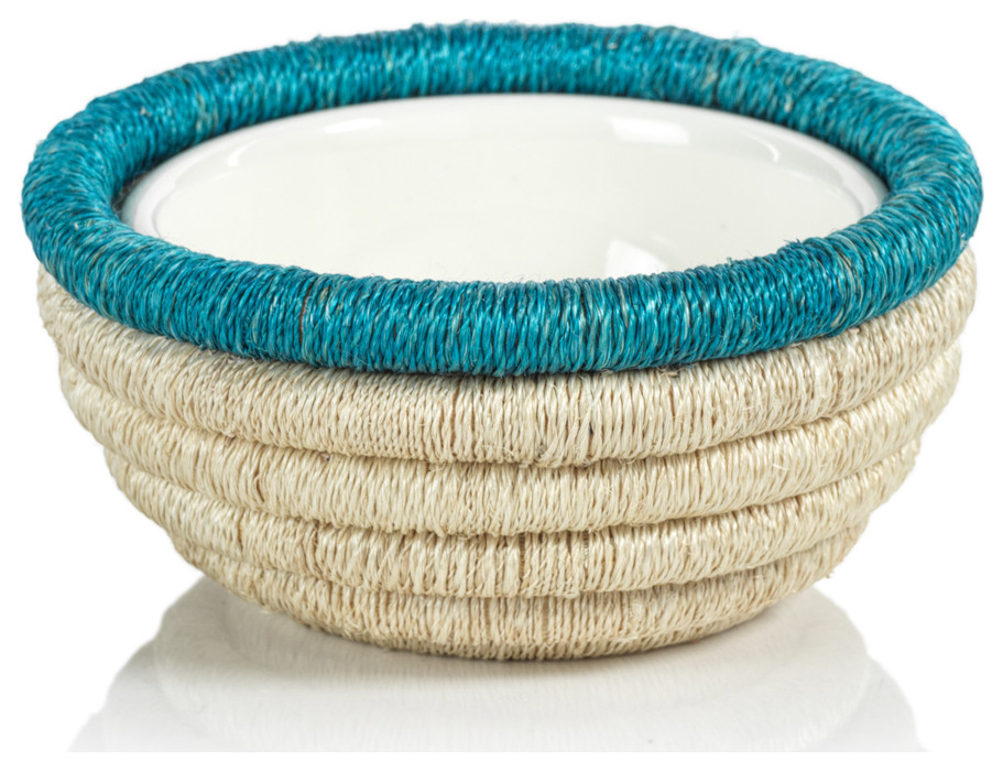 Matera 5.25"Coiled Abaca Condiment Bowls, Turquoise, Set of 6