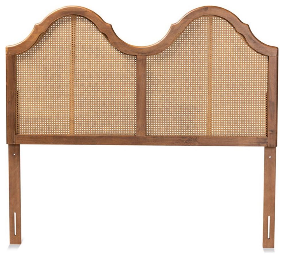 Bowery Hill Modern Rattan Full Size Arched Headboard in Walnut