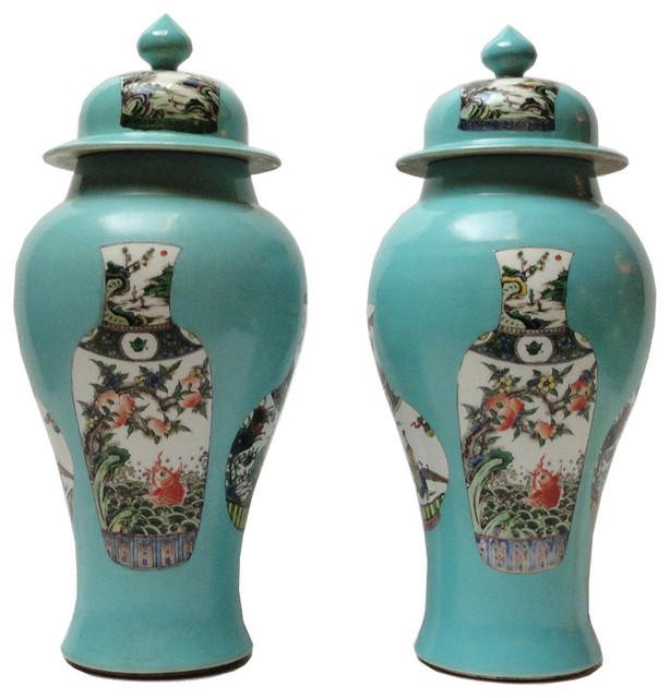 pair turquoise blue vase pattern decorative temple jars asian decorative objects and - Decorative Jars pair turquoise blue vase pattern decorative temple jars asian decorative objects and - Decorative Jars