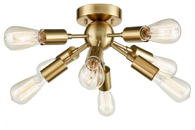 Marlee Sputnik 8 Light Flush Mount Antique Brass Midcentury Marlee Sputnik 8 Light Flush Mount Antique Brass
