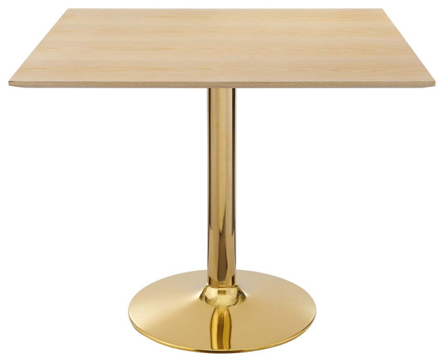 35" Dining Table, Square, Natural Gold, Metal, Modern, Mid Century