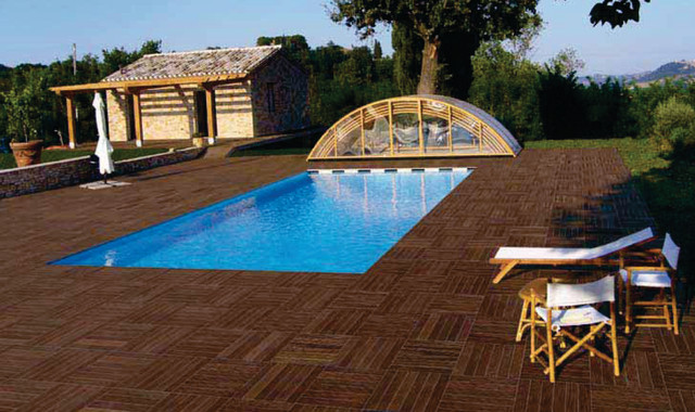 Porcelain Pavers around pool with Teknowood Simulated Wood ...