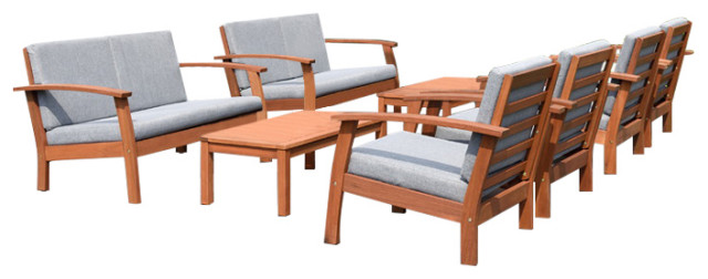 Amazonia Murano 8 Piece Eucalyptus Patio Conversation Set With Gray Cushions Transitional Outdoor Lounge Sets By Amazonia