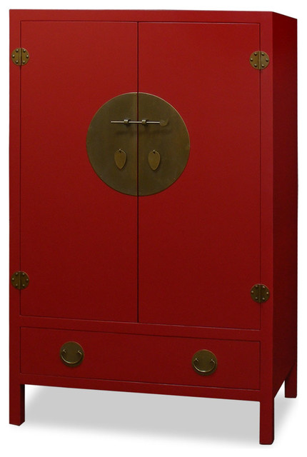Red Elmwood Ming Tv Armoire Asian, Red Armoire Furniture
