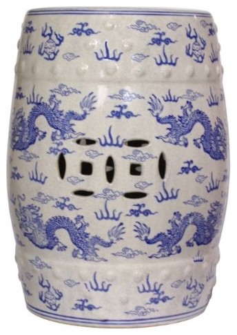 Blue and White Porcelain Garden Stool, Blue and White Dragon Design
