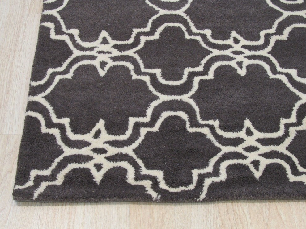 EORC Hand-tufted Wool Gray Traditional Trellis Moroccan Rug, Rectangular 5'x8'