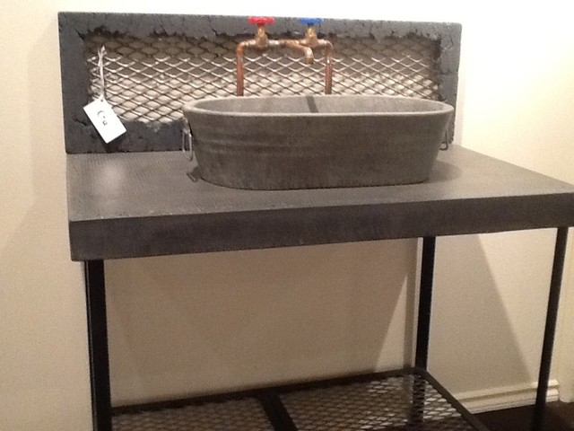 Jesco Vanity With Washtub Vessel Sink And Raw Copper Faucet
