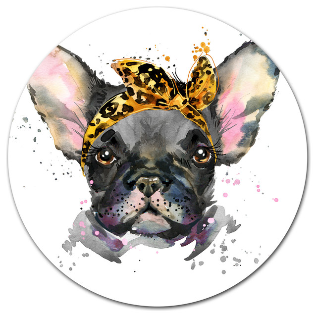 Serious Black French Bulldog, Animal Round Wall Art ...