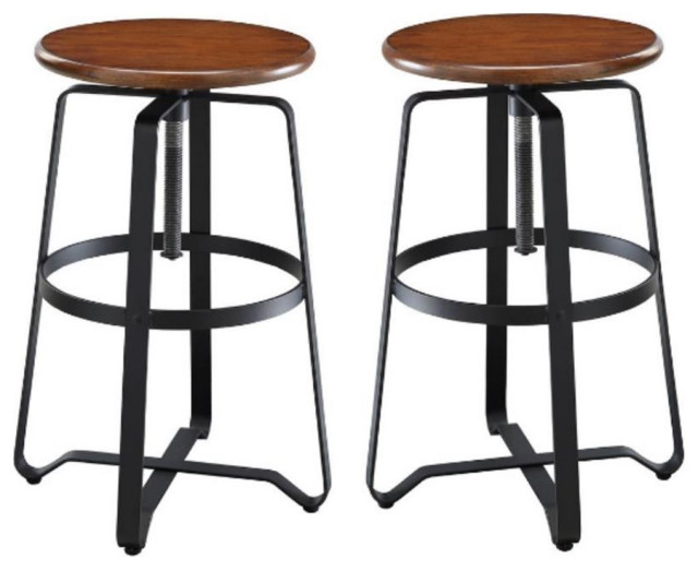 Home Square Adjustable Bar Stool in Brown and Black Set of 2