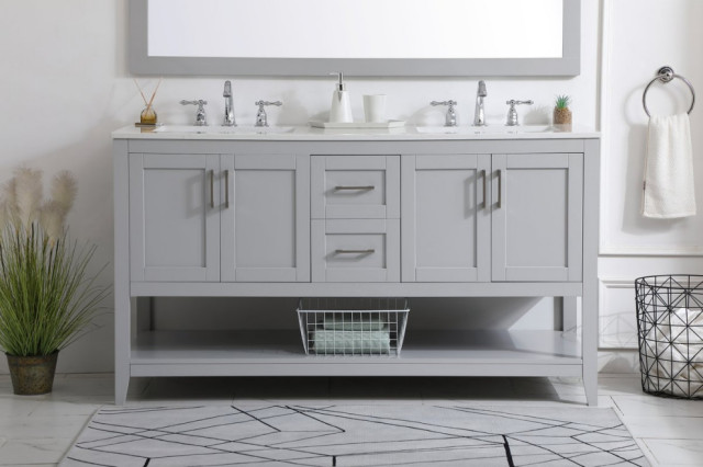 Elegant VF16060DGR 60" Double Bathroom Vanity, Gray - Transitional ...