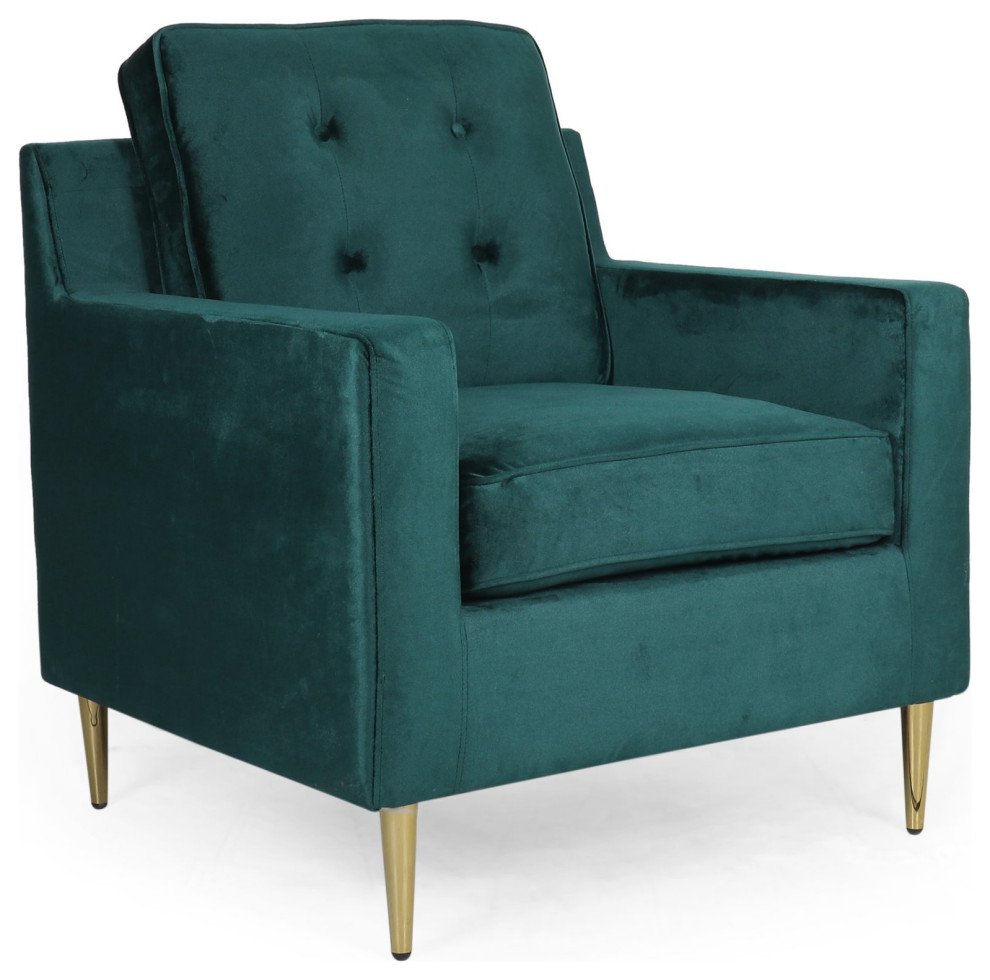 Modern Glam Accent Chair, Gold Legs, Padded Teal Velvet Seat With