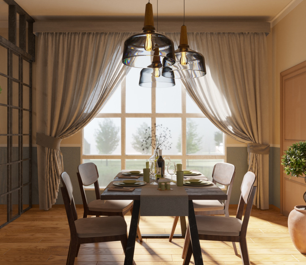 3D-визуализация кухни / обеденной зоны.