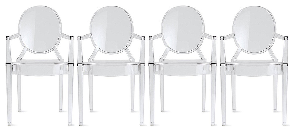 Modern Stackable Chairs Ghost Style Armchairs With Arm Dining Clear Set of 2, Cl