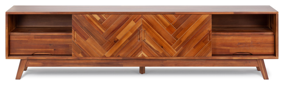 Herringbone TV Stand Low, Brown