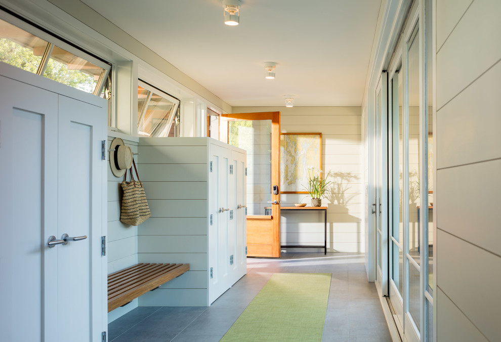 This is an example of a beach style mudroom in Providence.
