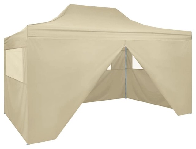 vidaXL Canopy Foldable Pop-up Tent Sun Shelter with 4 Side Walls Cream White