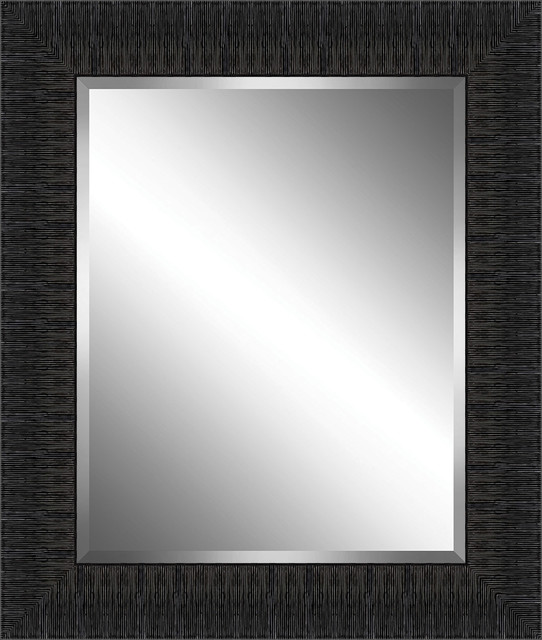 High Gloss Black Ribbed Wood Framed Beveled Plate Glass Mirror 5 Frame