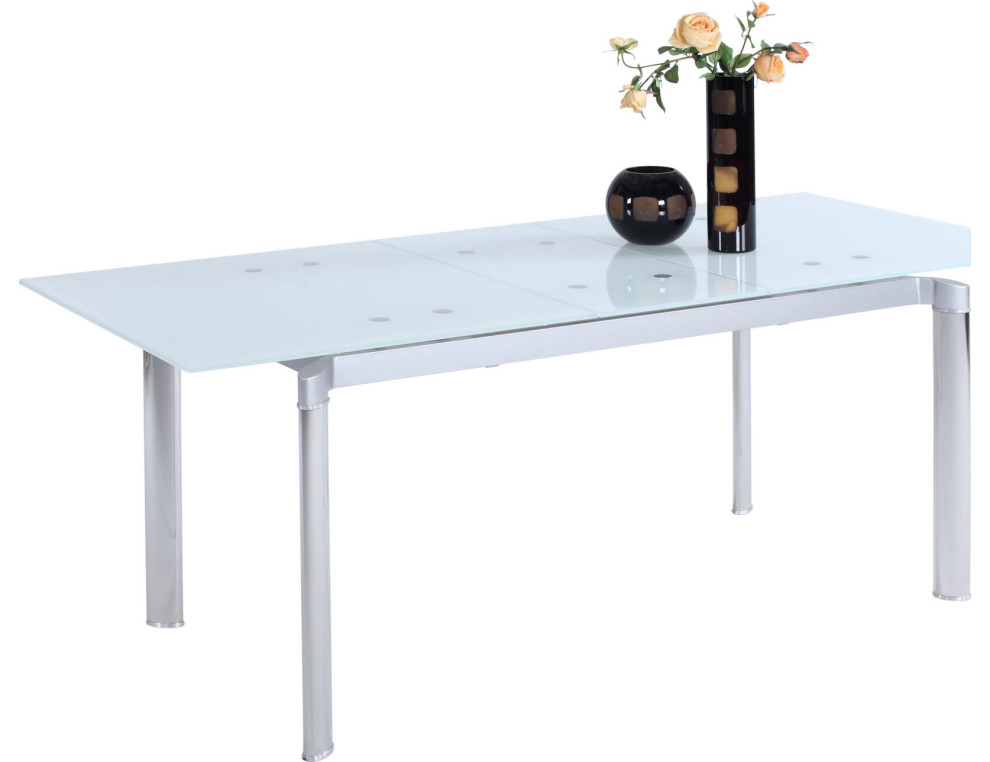 Pop-Up Extension Starphire Glass Dining Table - Starphire Glass, Stainless Steel