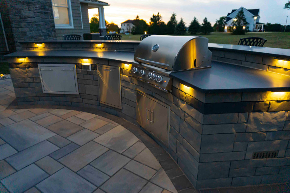 Cream Ridge, NJ: Outdoor Kitchen and Paver Patio with Firepit Area