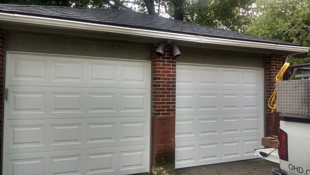 This is an example of a traditional two-car garage in Boston.