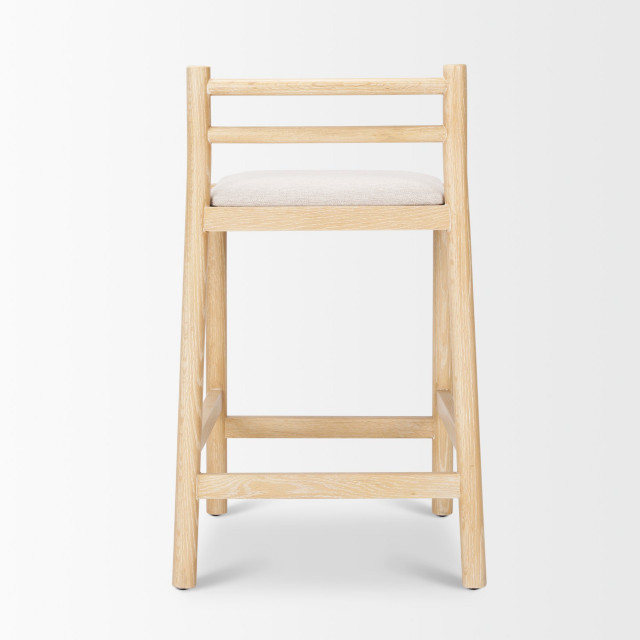 Bar Stool Sam Riddle Sam Counter Stool W/ Light Brown Wood Frame and Beige Upholstered Seat ...