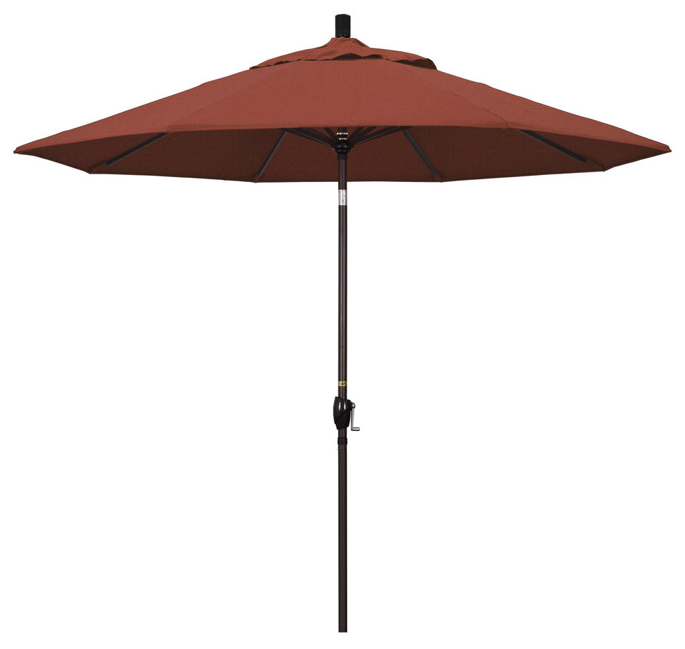 9' Bronze Push-Button Tilt Crank Aluminum Umbrella, Terracotta Olefin