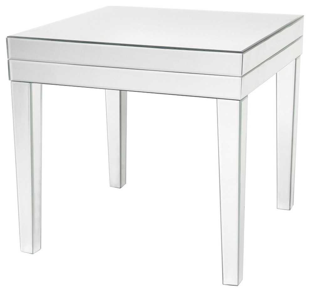 21 Inch Beveled Mirror Wood End Table, Silver Contemporary Side Tables And End Tables by