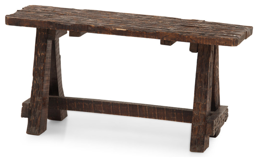Wooden Garden Patio Bench With Retro Etching, Cappuccino Brown