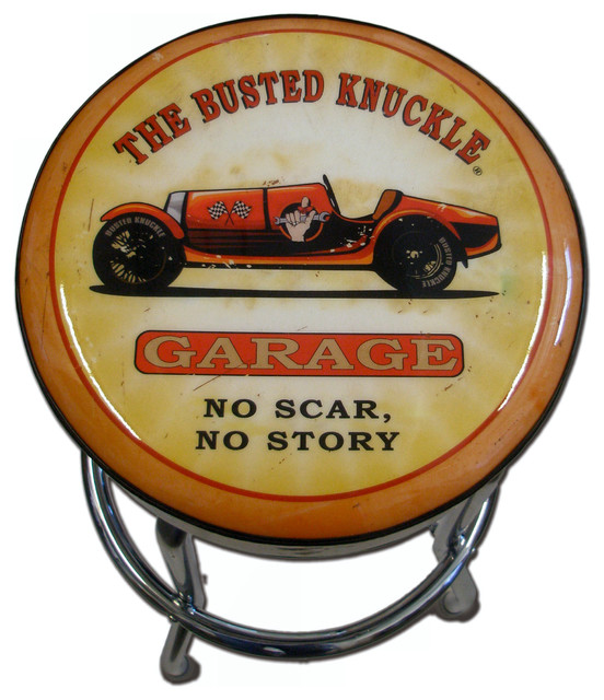 Busted Knuckle Garage Stool, Race Car Graphic Contemporary Bar Stools And Counter Stools