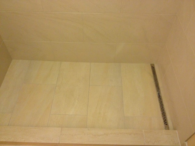 Large Format Tile Shower Design, Large Tile Shower Floor Linear Drain