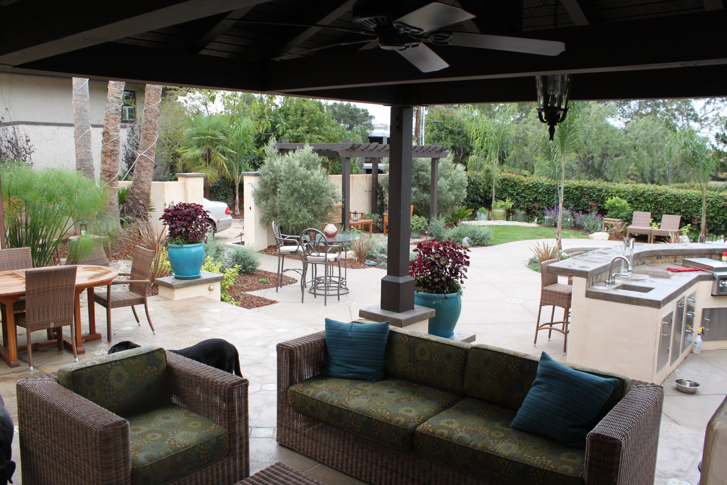 Cabana and Fireplace Lounge Area Overlooking Backyard