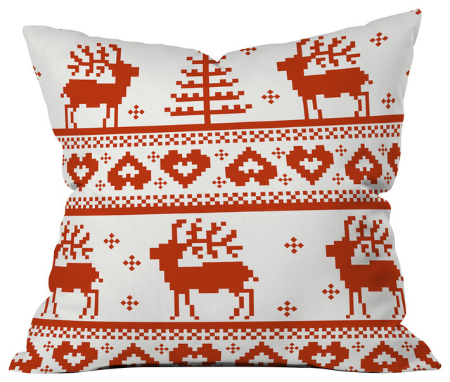Deny Designs Natt Knitting Red Deer Throw Pillow, 20"x20"