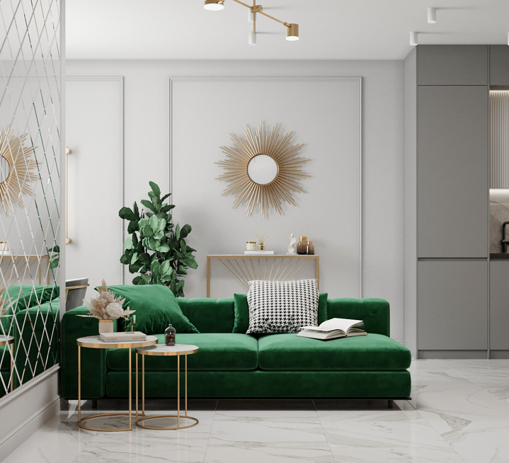 Квартира с гостиной с элементами ар-деко в современной интерпретации