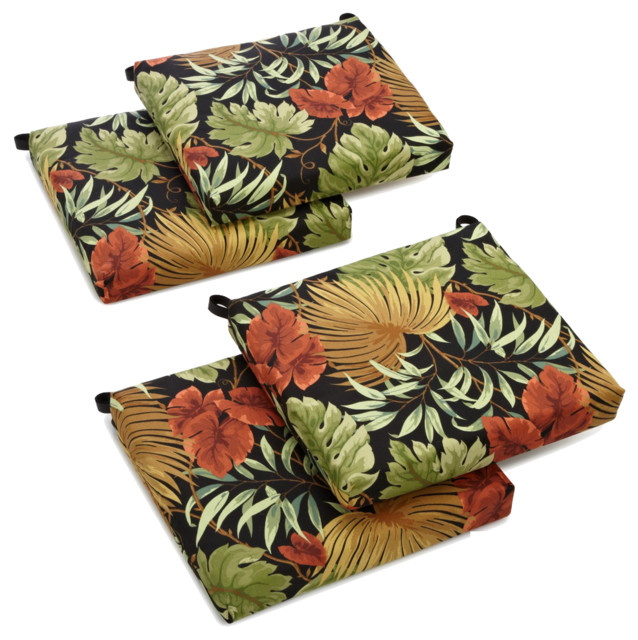 20"x21" Spun Polyester Chair Cushion, Set of 4 Tropical Outdoor
