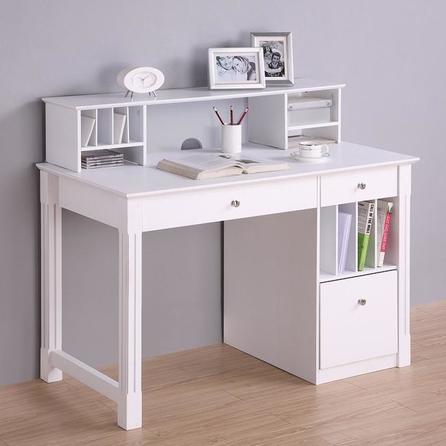 Deluxe White Wood Computer Desk with Hutch