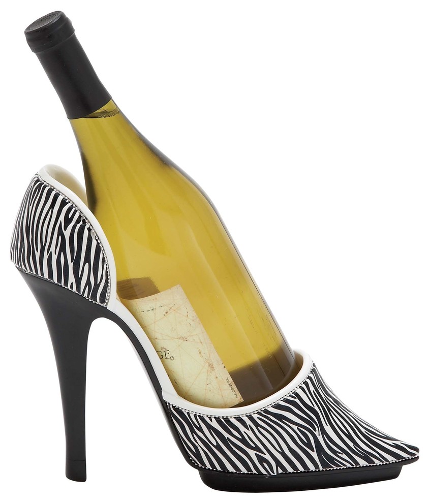 Woodland Imports Zebra Print Stiletto Shoe Wine Holder - 36530