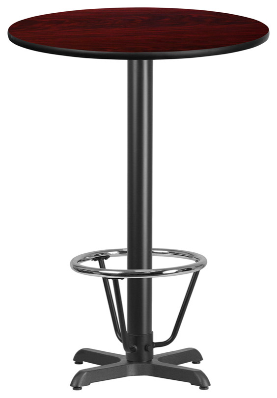 30'' Round Mahogany Laminate Table Top,22''x22'' Bar Height Table Base