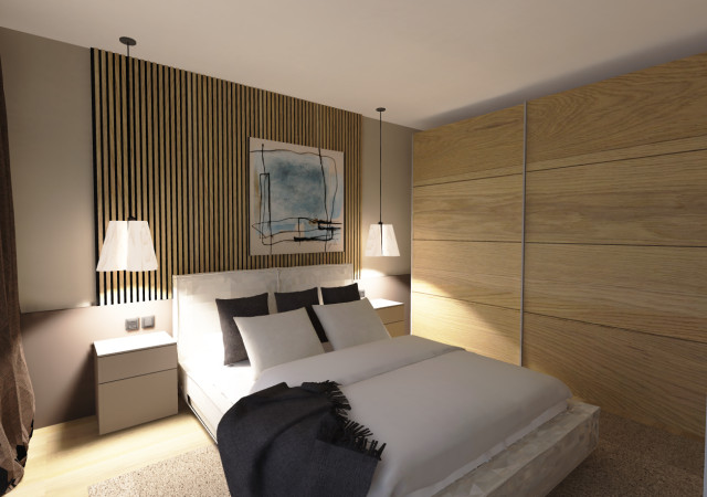 Modernes, helles Schlafzimmer. scandinave-chambre