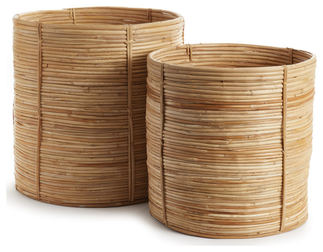 Cane Rattan Round Tree Baskets, Set of 2