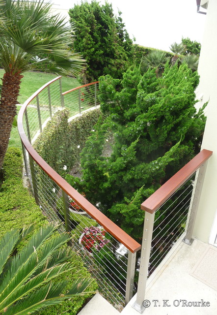 Curved Ipe and Stainless Steel Cable Railing, Malibu contemporary-exterior