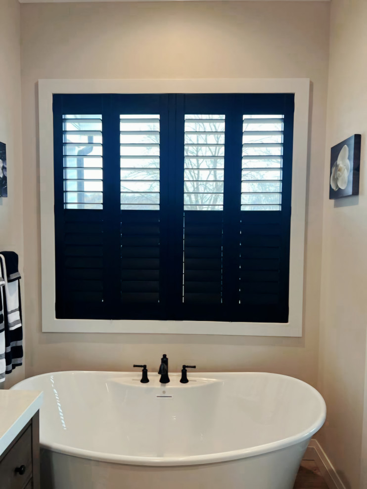 BLACK PLANTATION SHUTTERS - BLACK WINDOWS - FARMHOUSE