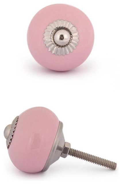 Ceramic Knobs Pink With Metal Set Of 3 Cabinet And Drawer